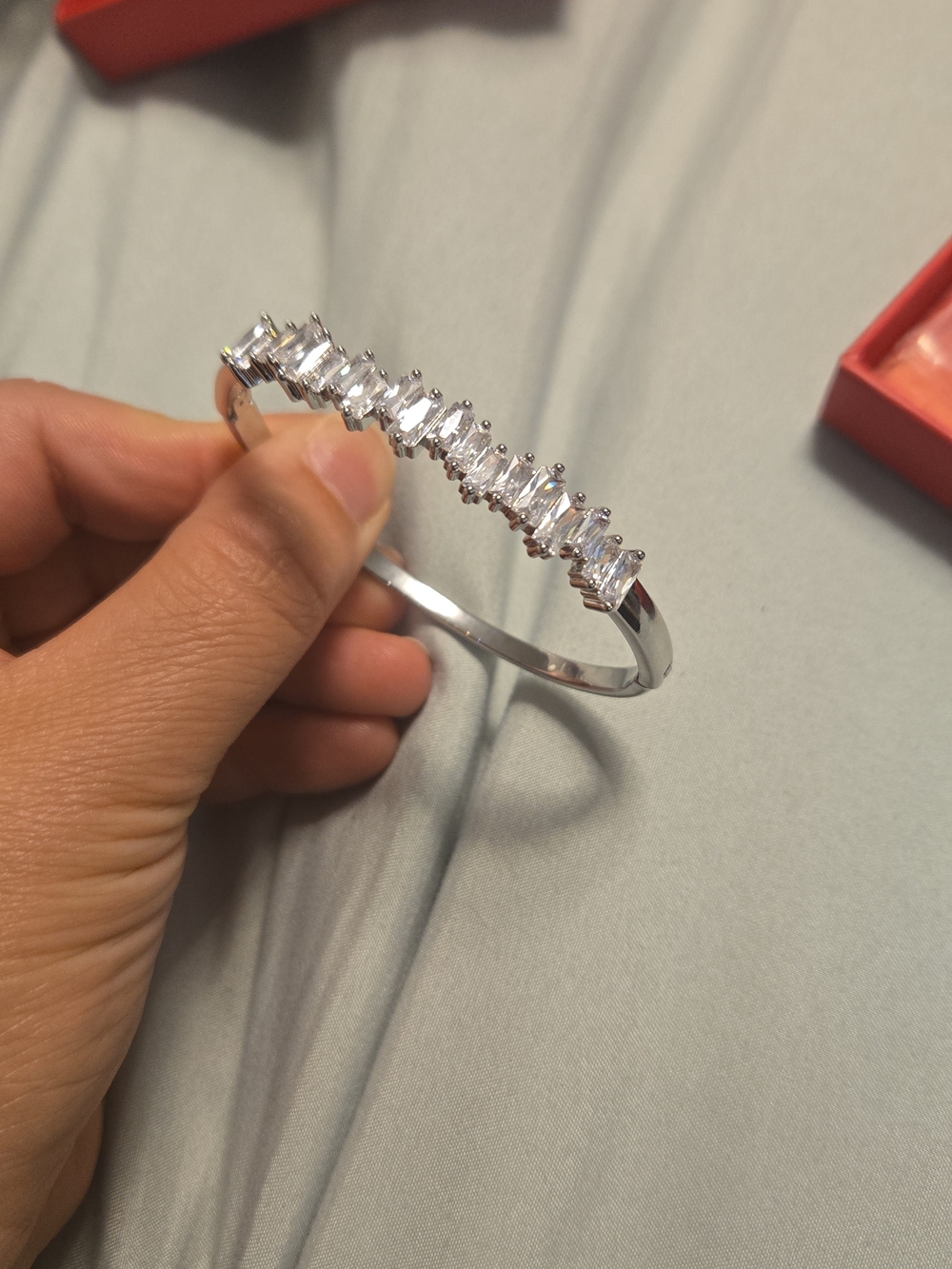 Adina Eden Silver Baguette Crystal Bracelet